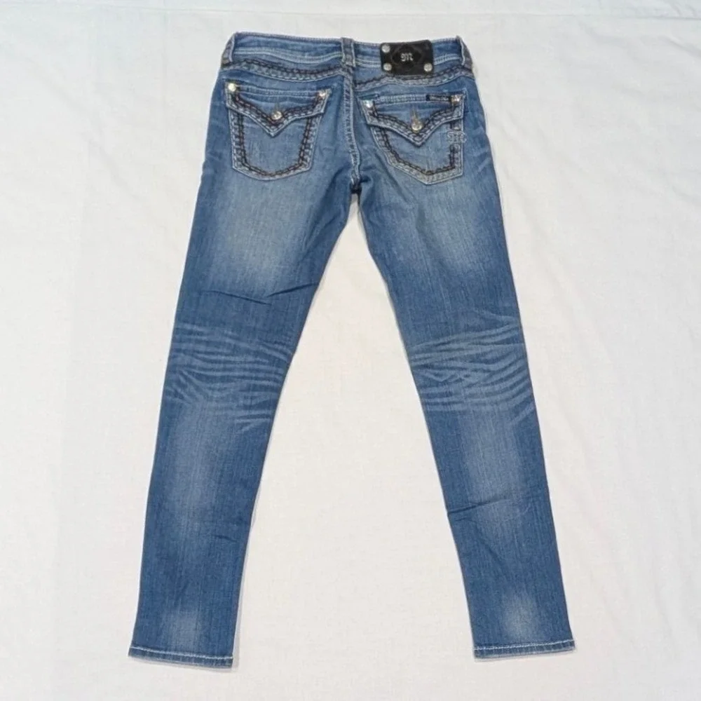 Miss Me Cuffed Skinny Distressed Rhinestone Jeans JS5014CK87 Blue Size 27